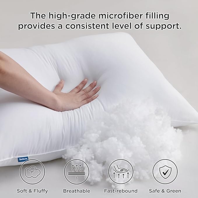 Bedsure Medium Firm Pillows Queen Size, Set of 4, Firm Queen Bed Pillows 4 Pack Hotel Quality Premium Down Alternative for Medium Supportive Filling for Side, Back Sleepers