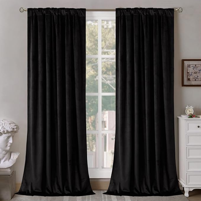 BGment Halloween Black Velvet Curtains 108 Inches Long for Living Room, Thermal Insulated Room Darkening Curtains Long Drapes Window Treatment with Back Tab and Rod Pocket, 2 Panels Set, 52 x 108 Inch