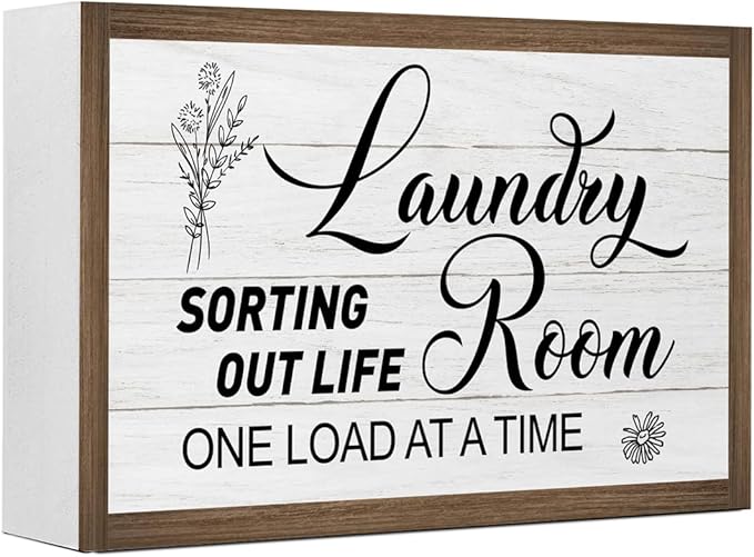 Laundry Room Sorting Life Out One Lord at Time Wooden Box Sign Desk Decor,Rustic Laundry Room Wooden Block Plaque Sign for Home Farmhouse Bathroom Shelf Desk Table Wall Decor