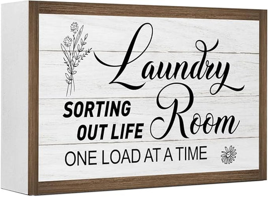 Laundry Room Sorting Life Out One Lord at Time Wooden Box Sign Desk Decor,Rustic Laundry Room Wooden Block Plaque Sign for Home Farmhouse Bathroom Shelf Desk Table Wall Decor