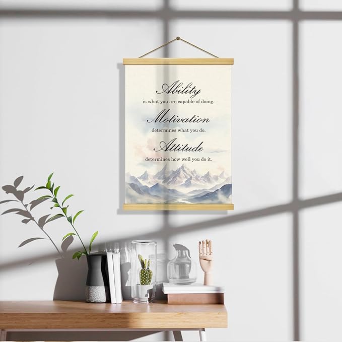 Inspirational Canvas Poster,Ability is What You're Capable of Doing, Canvas Poster Wood Hanger, Motivational Home Office Decor,Classroom Decor,Positive Mindset Canvass Banner, Farmhouse Hanging Decors