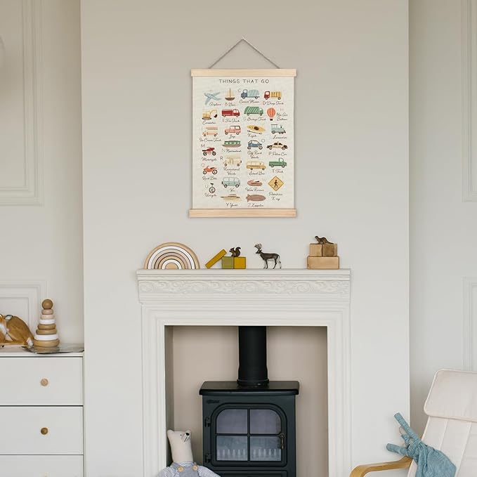 Supwhd Classroom Wall Decor, Vehicle Alphabet Wall Art Poster, Alphabet ABC Educational Poster Wall Art for Toddler Kids Room Playroom Classroom Preschool Decor, 12x16