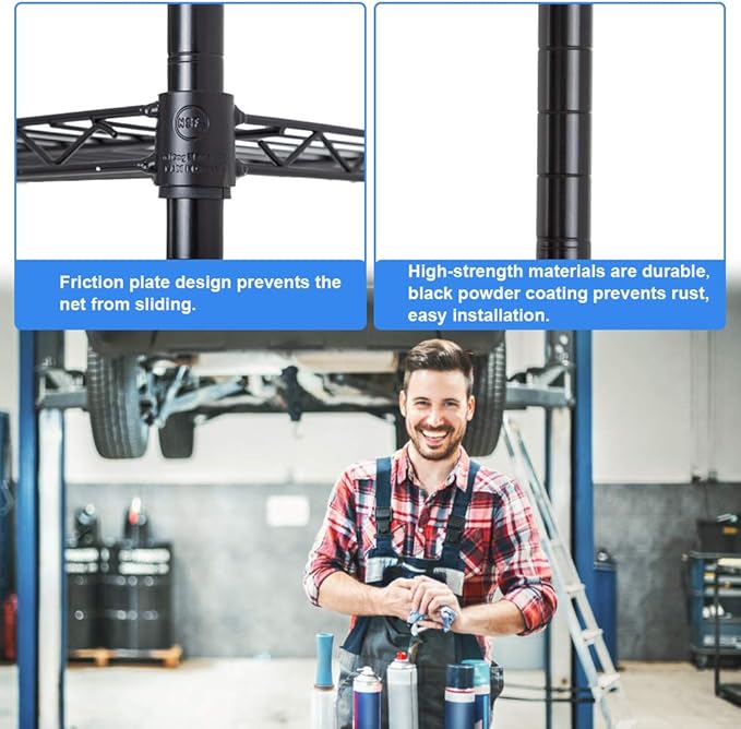 BestOffice | 6-Tier Wire Storage Shelves with Wheels | 18x48x77 | Black | Adjustable Racks | Heavy-Duty Metal Shelf, Holds Upto 600 lbs | No-Tool Assembly | Ideal for Home & Garage Shelving