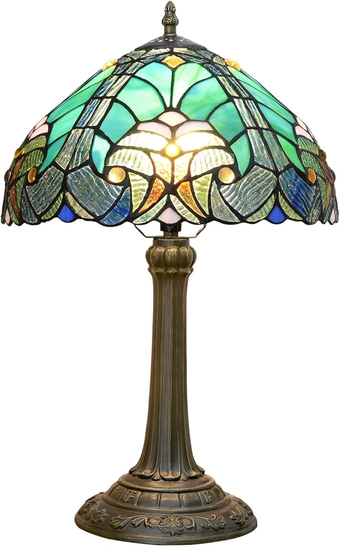 Tiffany Stained Glass Table Lamp, Retro-Style Blue Spot Bedside Lamp, Suitable for Home Decoration Art in Bedrooms, Dormitories, Living Rooms, Etc. (12 Inches)