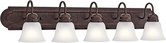 Kichler 36" 5-Light Vanity Bath Light in Tannery Bronze Powder Finish, Modern Bathroom Light Fixture with Clear Satin Etched Glass, (36" W x 8" H), 5339TZS