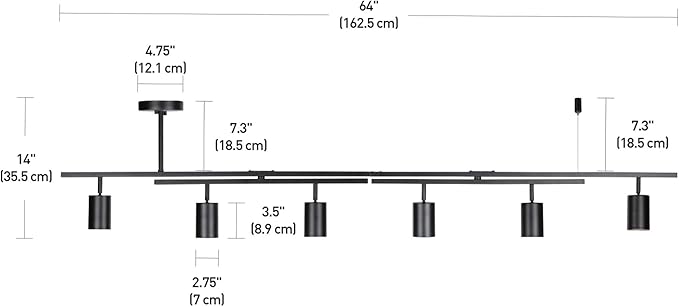 GLOBE Electric 59829 64" 6-Light Track Lighting, Matte Black Finish, Center Swivel Bar, Adjustable Heads, GU10 Base, Dimmable, Modern Industrial Lighting