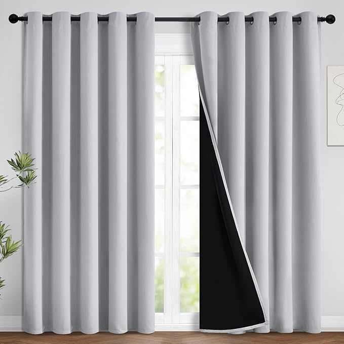 Yakamok 2 Thick Layers 100% Completely Blackout Window Curtains,Thermal Insulated Noise Reducing Drapes for Girl's Bedroom(62Wx96L, Light Grey, 2 Panels)