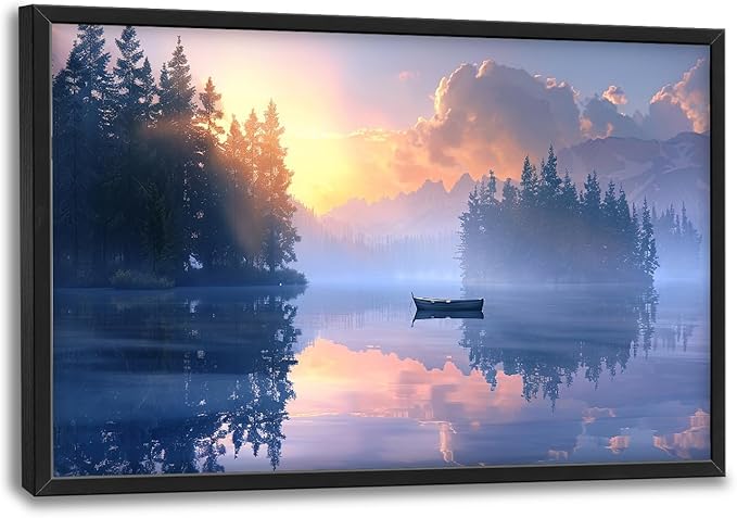 Framed Large Wall Art for Living Room, Lake Forest Canvas Wall Decor, Purple Tree Pictures Painting, Natural Landscape Artwork for Living Room Bedroom Office 36L'' × 24W''