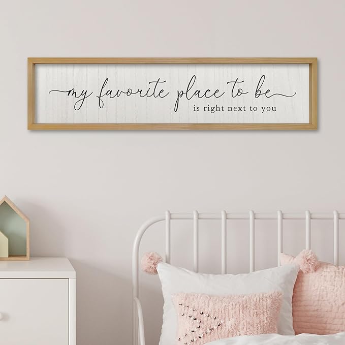 Love Quotes Wall Decor My Favorite Place To Be Sign 32"×8" Couples Love Theme Plaque Modren Farmhouse Master Bedroom Above Over Bed Wood Framed Wall Art (Wood)