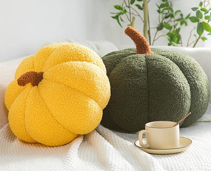 3D simulated pumpkin pillow plush pillow sofa cushion (13inch, Yellow)
