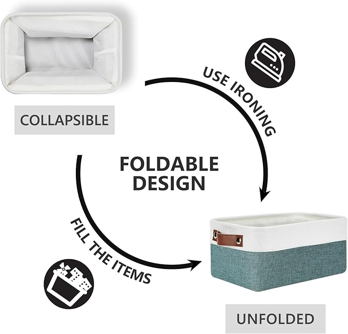 DULLEMELO Set of 6 Small Baskets for Organizing, Small Fabric Storage Bins for Storage, Collapsible Storage Bins with Handles for Shelves, Closets (11.8"x7.9"x5.1", White&Deep Green)