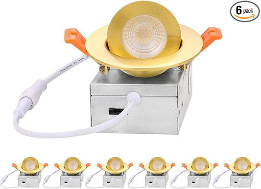 ZYC Gimbal LED Recessed Lighting - 3 Inch 5CCT 7W 360° Rotation Adjustable Eyeball Light,LED Swivel Spotlight,Directional Sloped Ceiling Light,Dimmable Canless Wafer Downlight Pack of 6 Gold.