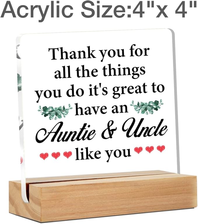 Best Aunt and Uncle Gifts - Gift for Aunt and Uncle - Thank You Gifts for Aunt and Uncle Clear Desk Sign Decor Home Bedroom Desk Decor (4 x 4 Inches)
