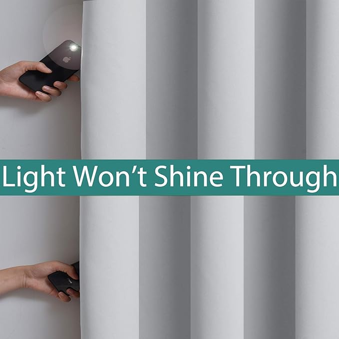 Yakamok 100% Blackout Curtains Energy Saving Thermal Insulated 2 Thick Layers Total Blackout Drapes with Black Liner for Bedroom (52Wx54L, Light Grey, 2 Panels)