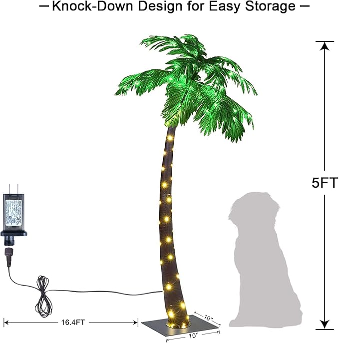 Lightshare 5 Feet Palm Tree 56LED Lights Artificial Fake Tree Decoration for Tiki Bar Outside Patio Porch Pool Christmas Nativity