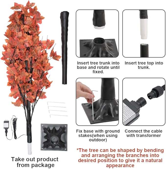 Artificial Lighted Maple Tree with 96 Warm White LED Lights, Indoor Outdoor Home Party Thanksgiving Christmas Decor(6FT/96LED)