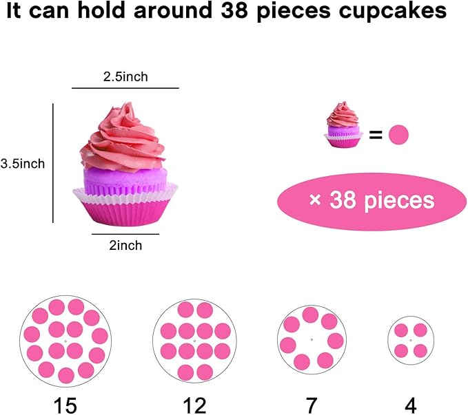 YestBuy 4 Tier Round Cupcake Stand – Premium Cupcake Holder – Acrylic Cupcake Tower Display – Acrylic Display for Pastry + LED Light String – Ideal for Weddings, Birthday Parties & Events (Pink)