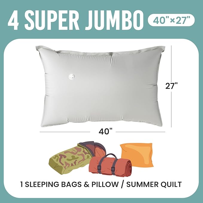 TAILI Fabric Vacuum Storage Bags 4 Pack, Vacuum Seal Bags (40W x 27L inch), Outdoor Space Saver for Camping, Bedding and Clothing, Waterproof, Wearproof, Punctureproof