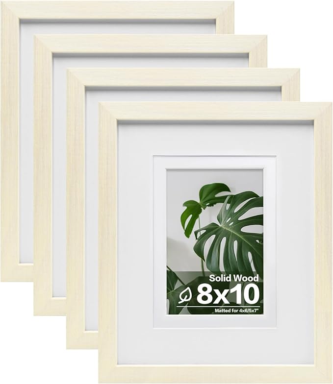 Egofine 8x10 Picture Frames Set of 4, Made of Solid Wood Covered by Plexiglass 4x6 and 5x7 with Mat or 8x10 without Mat, for Table Top Display and Wall Mounting Photo Frame Beige