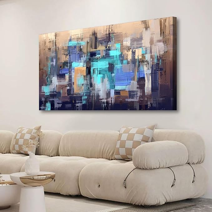 Abstract Wall Art Living Room Modern Textured Brown Blue Wall Art Bedroom Office Wall Decor Large Boho Canvas Wall Art Prints Pictures Farmhouse Paintings Artwork 20 * 40inch