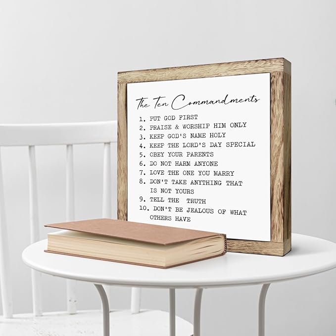The Ten Commandments Sign, Farmhouse Home Decor, Living Room Decor, Kids Bedroom Decoration, Christian Desk Signs, Commandments for Kids, Encouragement Gift, Wooden Plaques Box Signs, 9.8 * 9.8 Inch