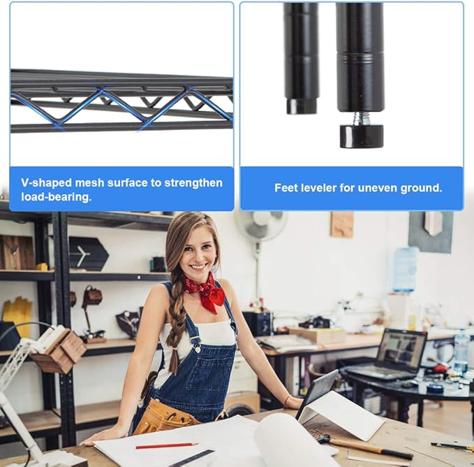 PayLessHere | 5-Tier Wire Shelf | 36"x14"x72" | Black | Adjustable Racks | Heavy-Duty Storage Shelves, Holds Upto 1250 lbs | Rust-Resistant, No-Tool Assembly | for Home, Garage Shelving