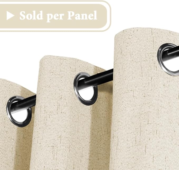 H.VERSAILTEX 100% Blackout Curtain for Bedroom 63 Inches Long Grommet Linen Face Full Light Blocking Curtain Drape for Living Room Thermal Insulated Linen Look Curtain 1 Panel, Bleached Sand