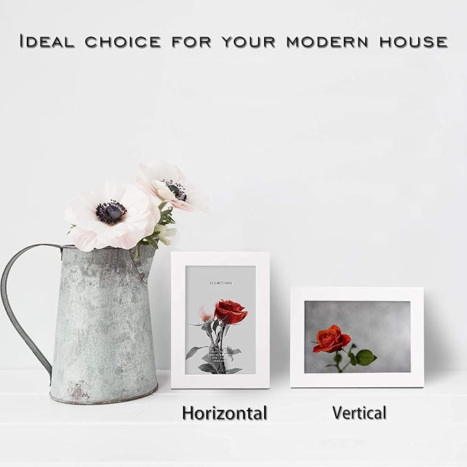 Egofine 4x6 Picture Frames Set of 4, Made of Solid Wood Covered by Plexiglass 3.5x5 with Mat or 4x6 without Mat, for Table Top Display and Wall Mounting Photo Frame White