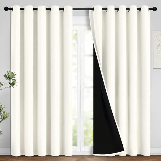 Yakamok Full Blackout Curtains 84 Inches Long,Blackout Curtain Panels for Bedroom, 2 Thick Layers Grommet Top Thermal Insulated Drapes with Black Liner for Living Room(62Wx84L, Cream, 2 Panels)