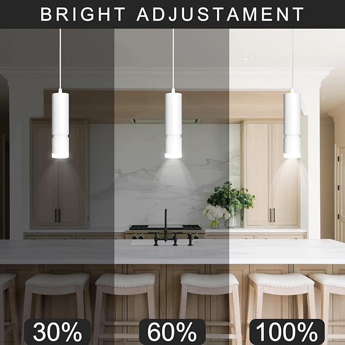 OKELI Modern Pendant Lights,White LED Mini Kitchen Island Lights Adjustable Focus Pendant Lighting for Kitchen Island Bedroom Dining Room Bar Shop,20W,4000K,ETL5026458(3 Pack)