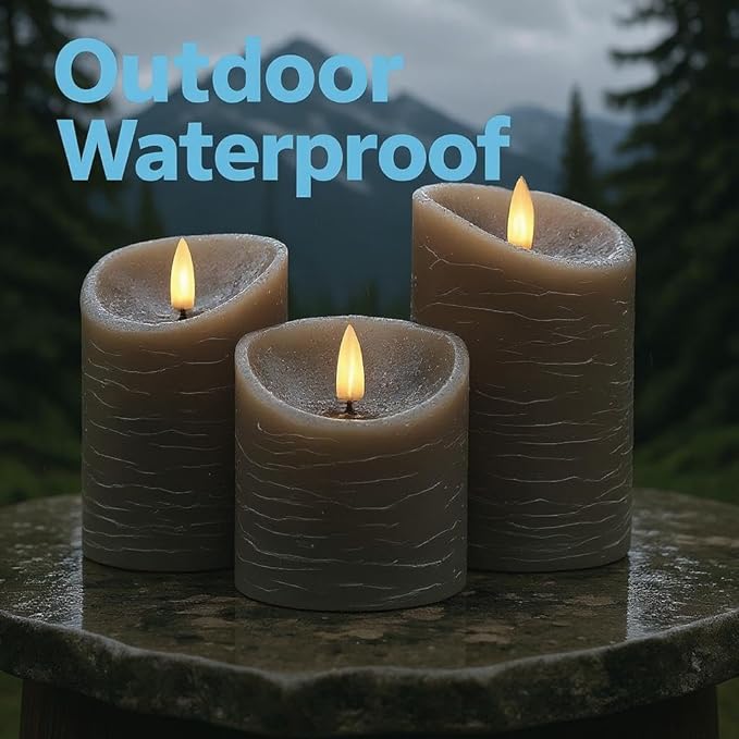 VENTA Grey Flameless Pillar Candles, Set of 3 | Real Wax Battery Operated LED Candles with Remote & Timer | Perfect for Modern Farmhouse, Industrial & Minimalist Decor