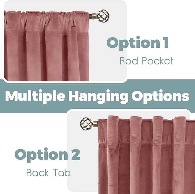 BGment Dusty Rose Velvet Curtains for Bedroom, Elegant Blackout Thermal Insulated Soundproof Super Soft Home Decor Curtains with Back Tab and Rod Pocket for Living Room, 2 Panels, 52 x 72 Inch