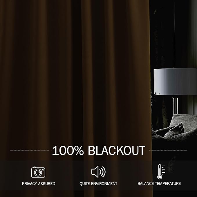 StangH Gold Brown Curtains Luxury Velvet Blackout Thermal Insulated Window Drapes for Bedroom White Liner Back Tab Hook Belt for Track System Room Dividers, W52 x L84, 2 Panels