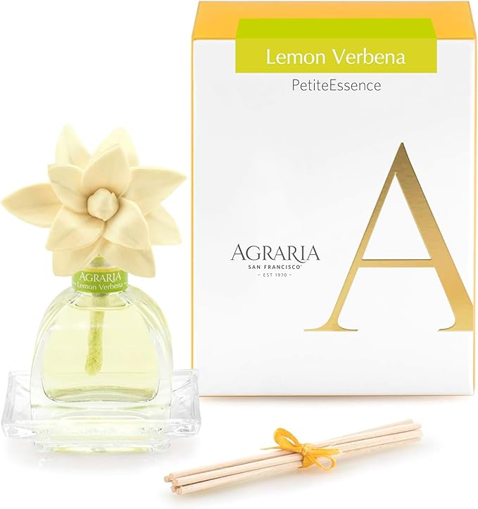 AGRARIA Lemon Verbena Scented PetiteEssence Diffuser, 1.7 Ounces with Reeds and a Flower