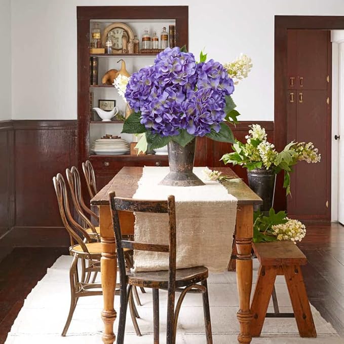 Purple Hydrangea Artificial Flowers Large Artificial Hydrangeas Silk Flowers for Home Decor Indoor Wedding Flowers Bouquets Faux Flowers Kitchen Centerpiece Table Decorations