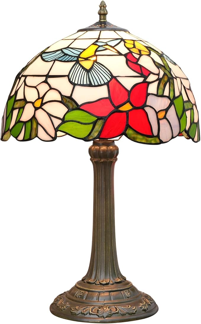 Tiffany Style Stained Glass Table Lamp 12-Inch Blue Hummingbird Reading Bedside Lamp Suitable for Study Living Room Bedroom Coffee Shop Retro Table Lamp Home Decoration Art