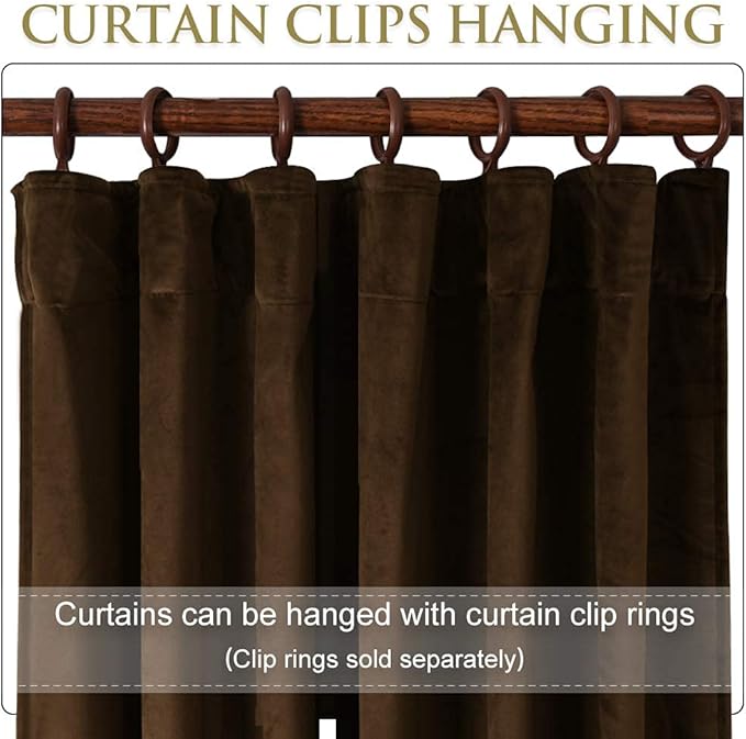 StangH Brown Curtains 96 inches for Living Room Thick Soft Velvet Blackout Energy Smart Drapery Insulating Hot & Chill for Bedroom/Dining Room/Loft, W52 x L96, 2 Panels