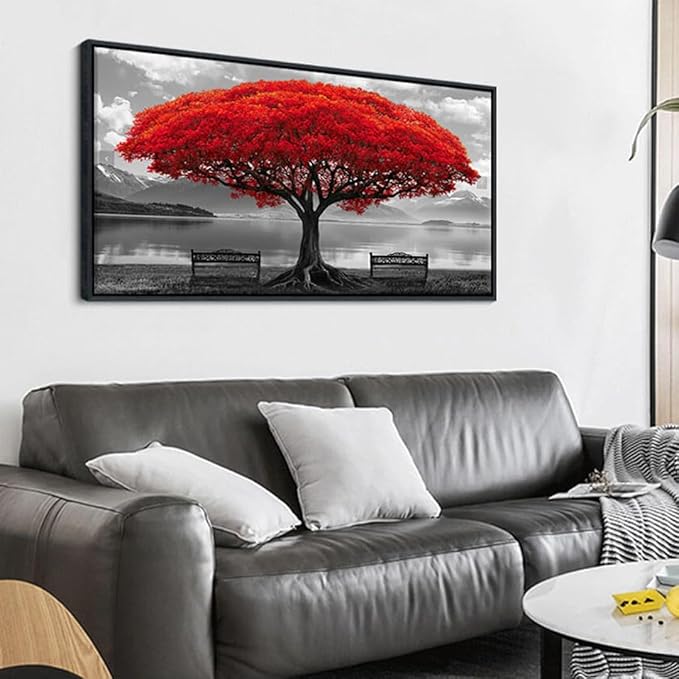 YDYSUNE Black and White Red Tree Wall Art Canvas Print Picture Large Red Tree Landscape Art work for Living Room Bedroom Office Home Wall Decoration Decor With Frame 20x40IN