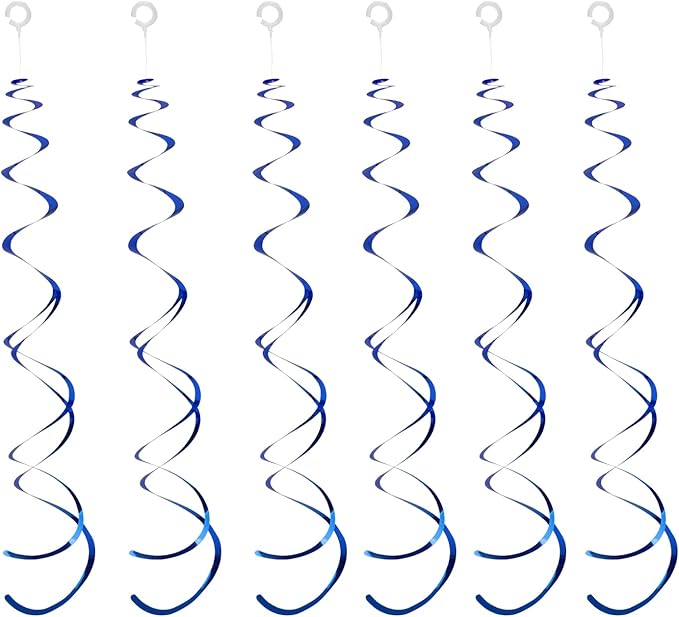 30 Pieces Blue Party Swirl Hanging Decorations, Foil Ceiling Hanging Swirl Decorations, Glitter Streamers Whirl Decorations