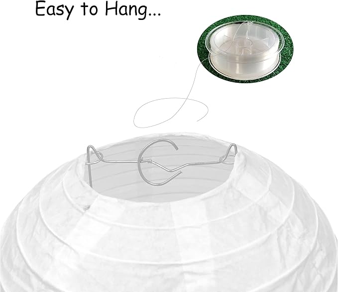 Handmade Decorative Chinese Japanese Hanging Paper Lanterns 24pcs Assorted Sizes 6', 8', 10', 12' All White