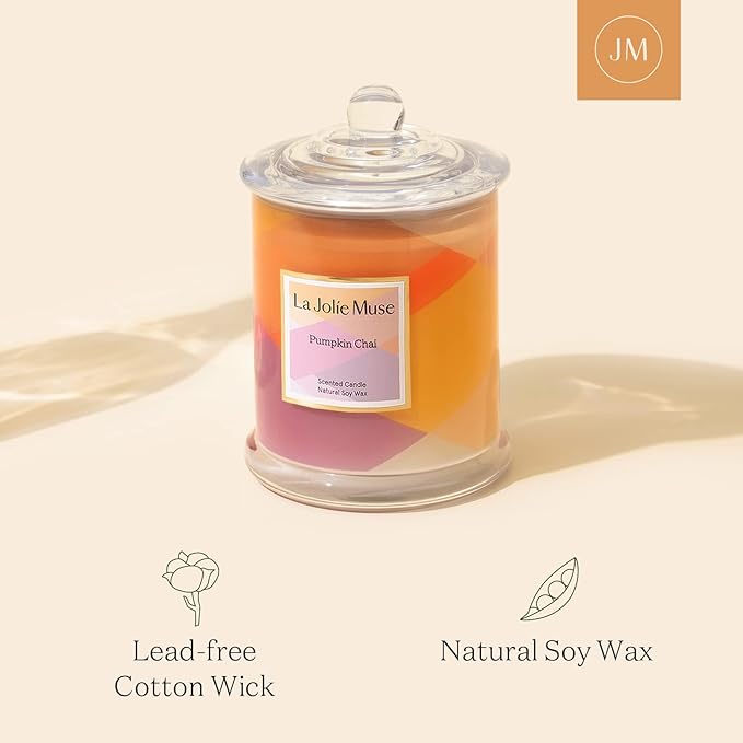 LA JOLIE MUSE Fall Candles, Pumpkin Candle, Pumpkin Chai Candles, Luxury Candle Women Gifts, Natural Soy Wax, 75 Hours Long Burning Time, Autumn Home Gift