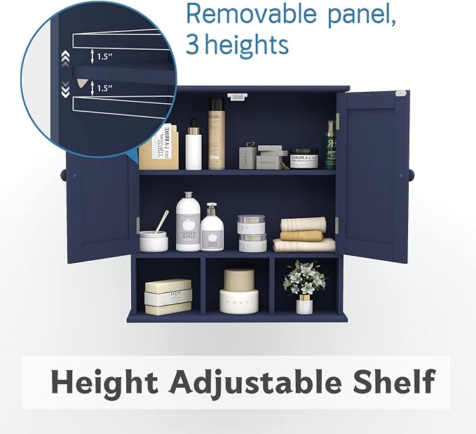 TaoHFE Blue Bathroom Cabinet,Bathroom Wall Cabinet with 2 Door Adjustable Shelves,Over The Toilet Storage Cabinet,Bathroom Cabinet Wall Mounted,Medicine Cabinets Laundry Room Kitchen