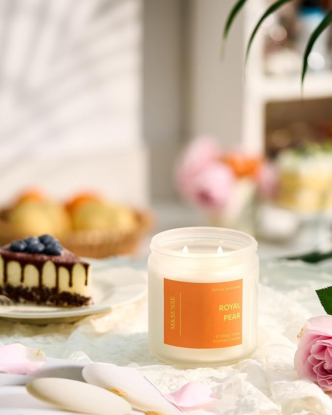 M&SENSE Juicy Pear Melon Scented Candle - 11.6oz Natural Soy Wax Non Toxic Aromatherapy Candle 70-Hour Long Lasting Burn Time, 2-Wick Fruity Scent for Refreshing, Holiday & Housewarming Gifts