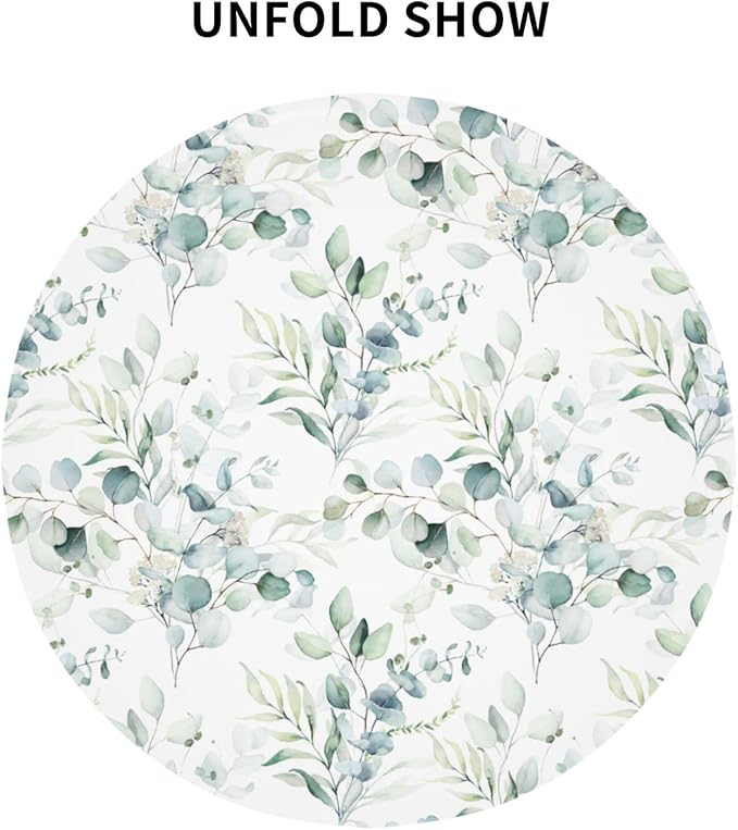 Kawani Spring Summer Leaf Floral Sage Green Tablecloth Round 60 Inch Ruitic Watercolor Table Cloth Waterproof Fabric Farmhouse Green Grey Leaves Tablecloths Decorative for Holiday Home Party