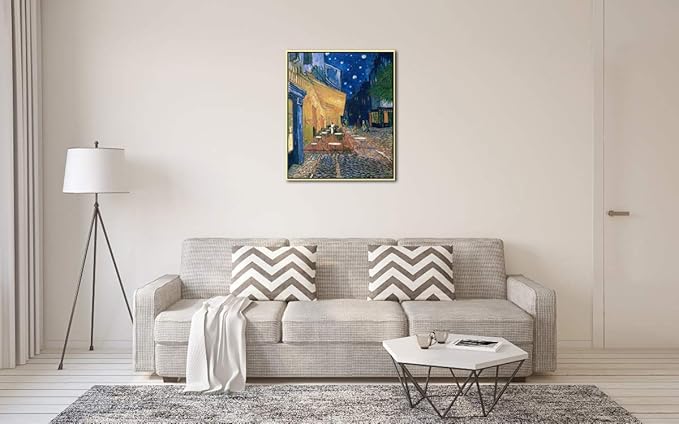 Wieco Art Framed Art Canvas Prints of Cafe Terrace at Night Canvas Prints Wall Art by Van Gogh Paintings Reproduction Abstract Artwork for Wall Decor Golden Frame VAN-0060_5060-GF