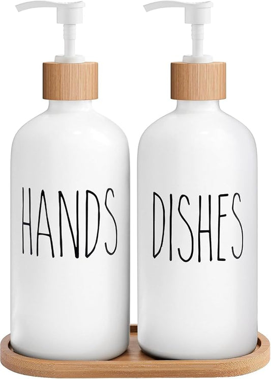 MOMEEMO White Soap Dispenser Set, Contains Hand and Dish Soap Dispenser, Suitable for Kitchen Decor. (White)