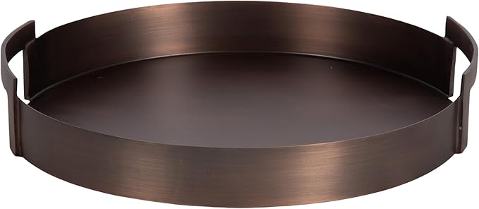 Kate and Laurel Myo Transitional Metal Round Tray; 15 Inch Diameter; Bronze; Modern Glam Circular Decorative Serving Tray with Handles for Use as Living Room Ottoman Table or Entryway Tray Decor