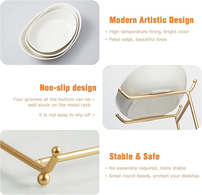 2 Tier Ceramic Fruit Bowl for Kitchen Counter, Tiered Fruit Basket for Countertop, Modern Multi Layer Fruit Display Stand for Party, Cute & Small (Gold&White)