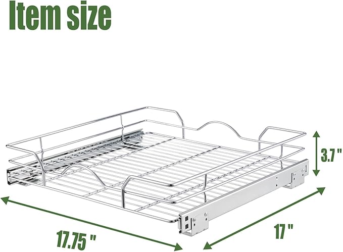 OCG Pull Out Cabinet Organizer (17.75" W x 17" D), Pull Out Drawers, Cabinet Pull Out Shelves for Base Cabinet Organization in Kitchen Bathroom Pantry, Bottom Mount, Chrome Finish