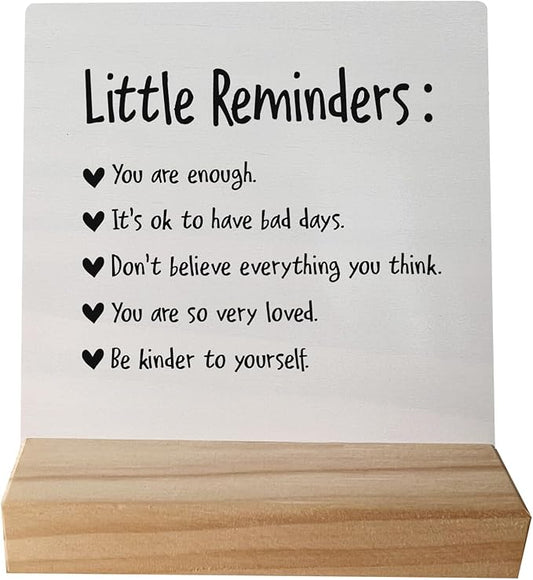 Positive Little Reminders You are Enough Desk Wood Plaque Sign with Wooden Stand,Dorm Signs for College Girls, Inspirational Signs Decor for Office Dorm Desk,You Are Enough Gifts